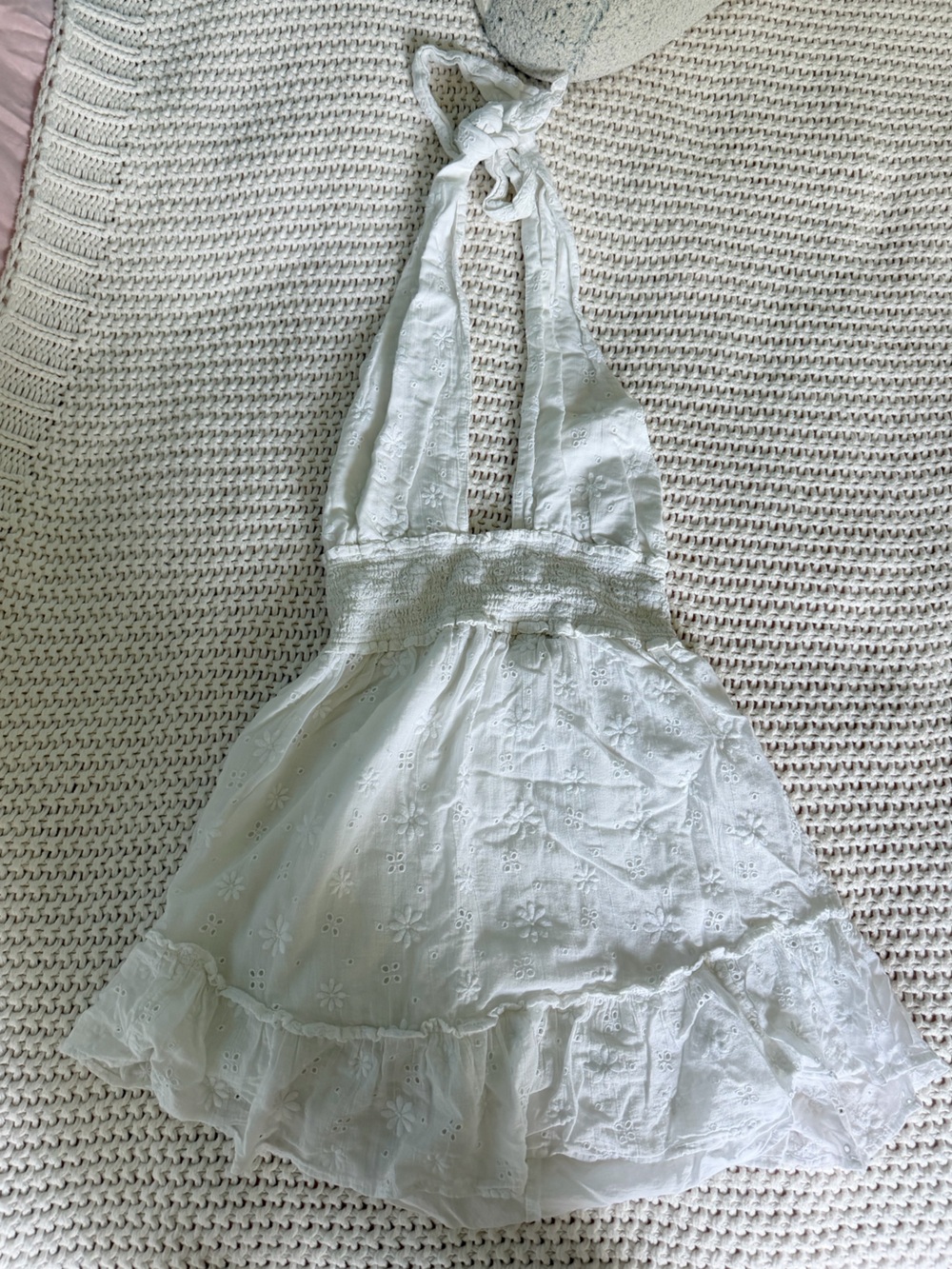 Aerie White Eyelet Halter Mini Dress